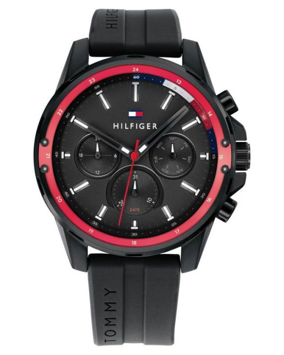 Montre Homme Tommy Hilfiger Multifonction – Bracelet Silicone (Rouge ou Noir)