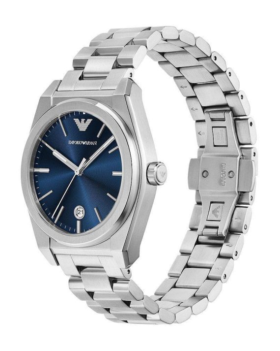 Montre homme Emporio Armani, boîtier acier inoxydable octogonal facetté, cadran bleu