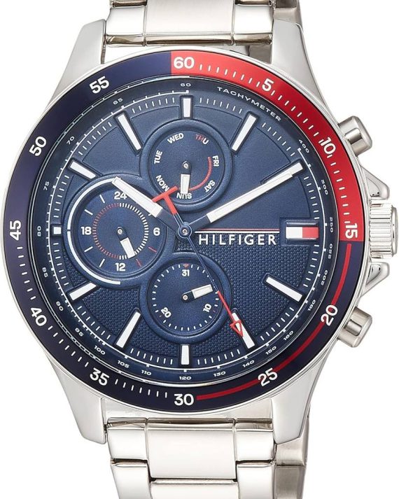 Montre Tommy Hilfiger Multifonction – Cadran Bleu, Lunette Tachymètre Bicolore